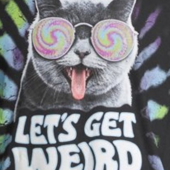 new Hippie Trippy Cat tee LETS GET WEIRD Psychedelic kitty kitten UNISEX large - Picture 3 of 5